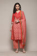 Red Cotton Blend Straight Printed Kurta Narrow Palazzo Suit Set image number 0