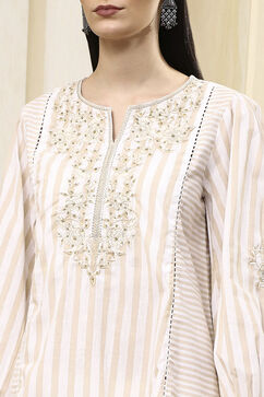 Beige Cotton A-Line Kurti image number 1