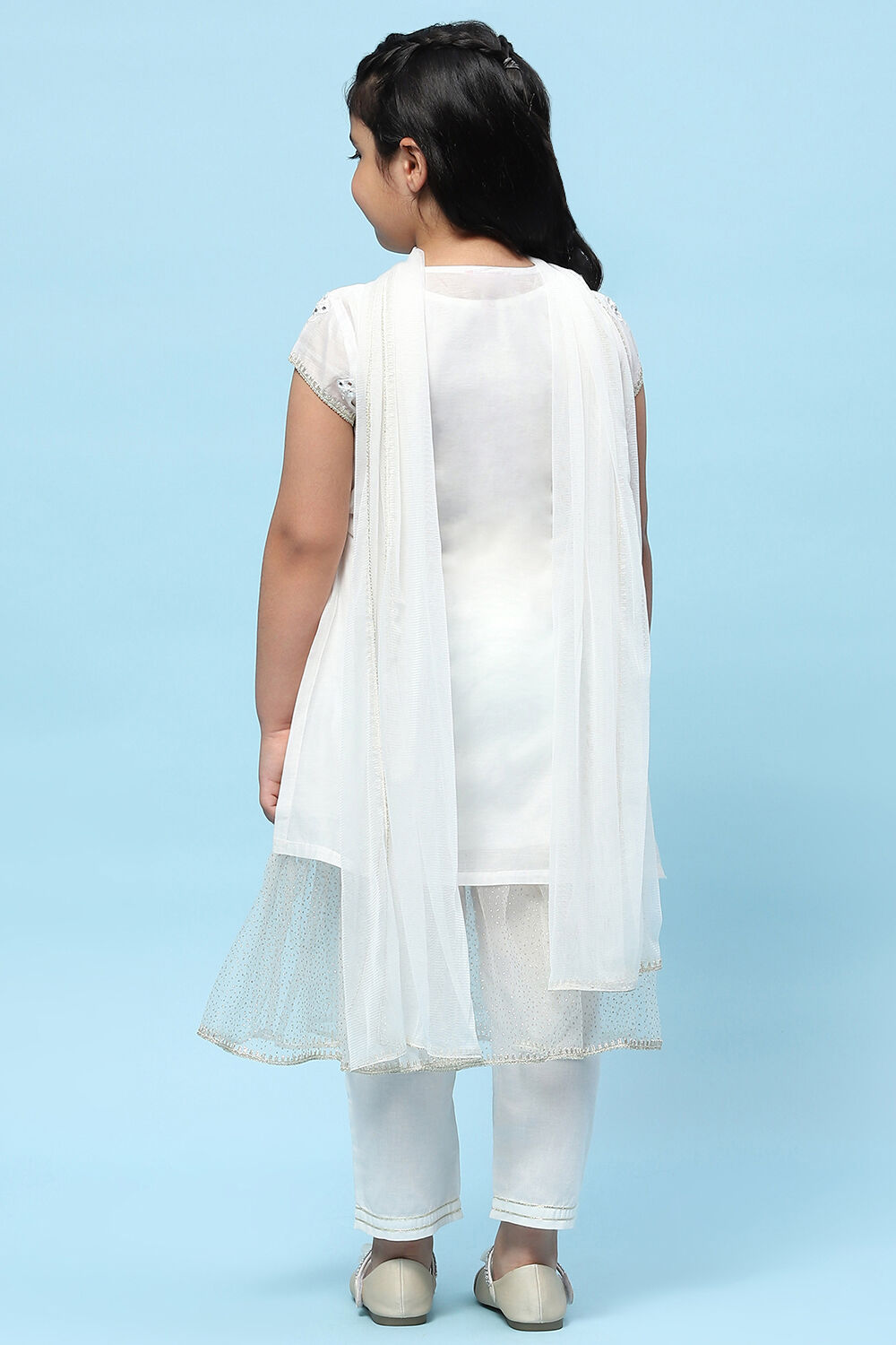 White Poly Chanderi Embroidered Mirror Work Suit Set image number 5