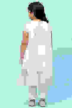 White Poly Chanderi Embroidered Mirror Work Suit Set image number 5