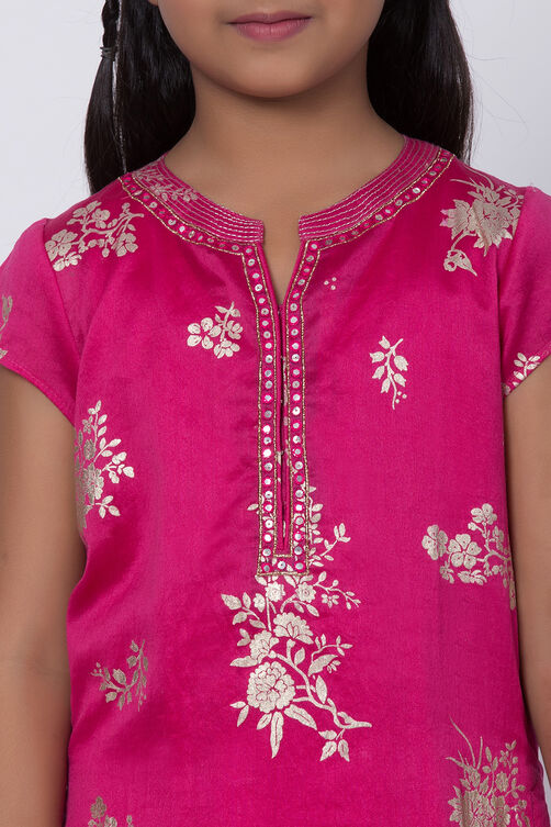Pink Poly Cotton Double Layered Kurta Churidar Suit Set image number 1