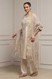 Beige Cotton Linen Yarn-Dyed Embroidered Straight Suit Set image number 3