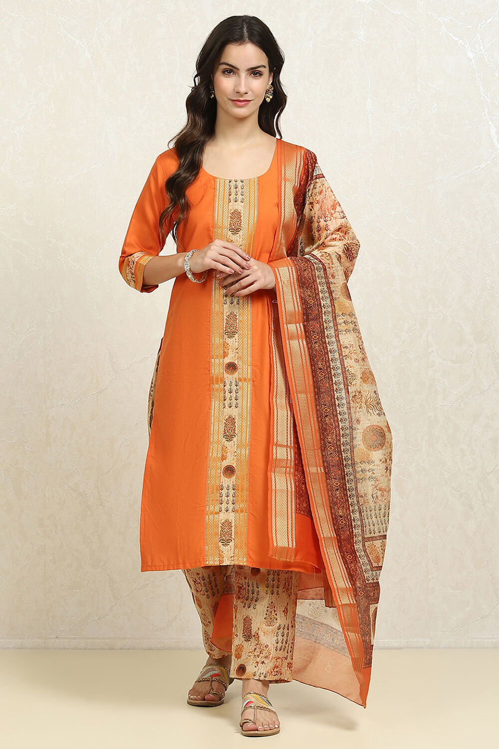 Maroon Cotton Handloom Unstitched Suit Set image number 1