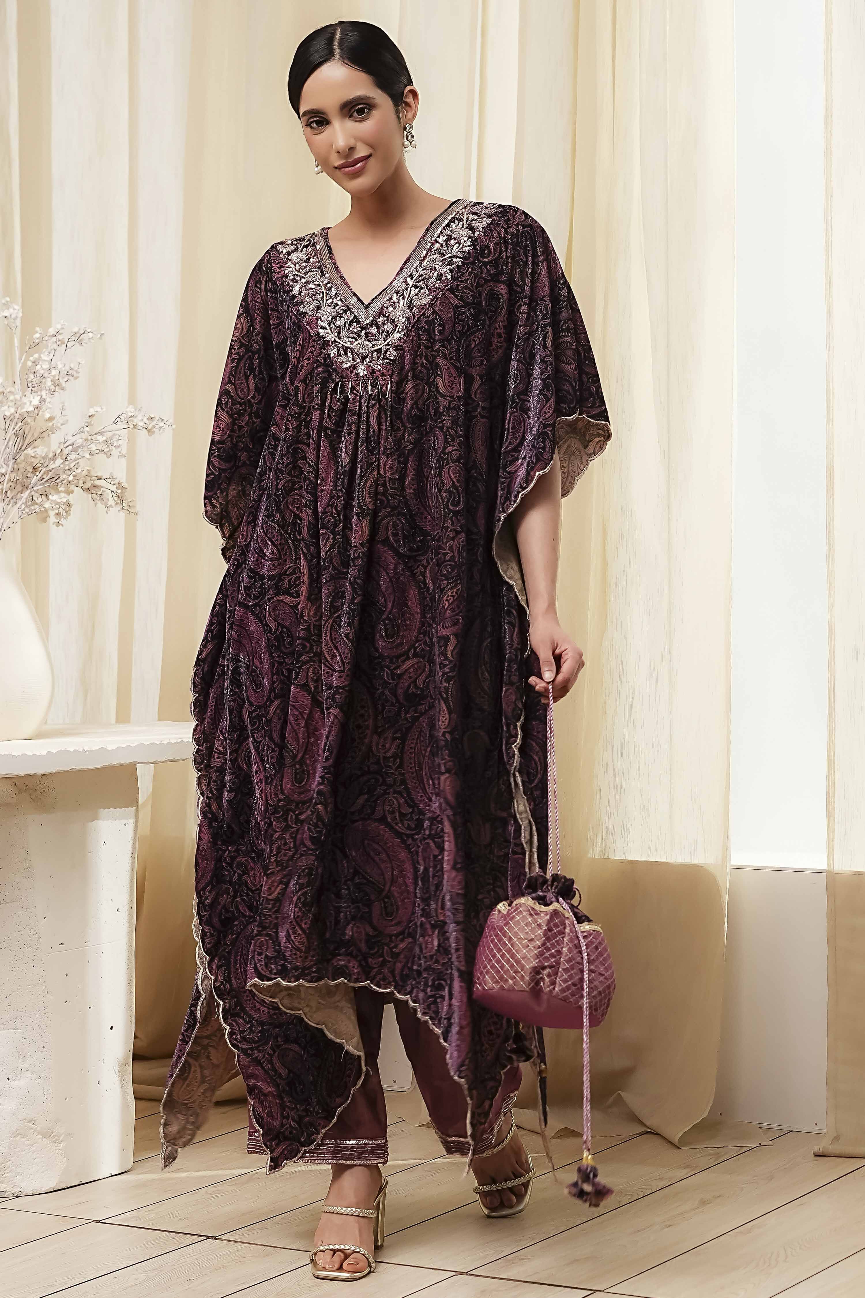 Purple Art Silk A-Line Kurta Palazzo Suit Set image number 6