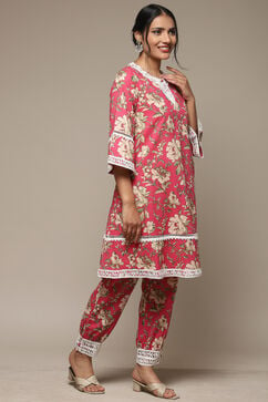 Pink Cotton Straight Printed 2 Piece Set image number 3