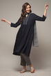 Black Rayon Gathered Kurta Pant Suit Set