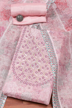 Pink Linen Machine Embroidered Unstitched Suit Set image number 0