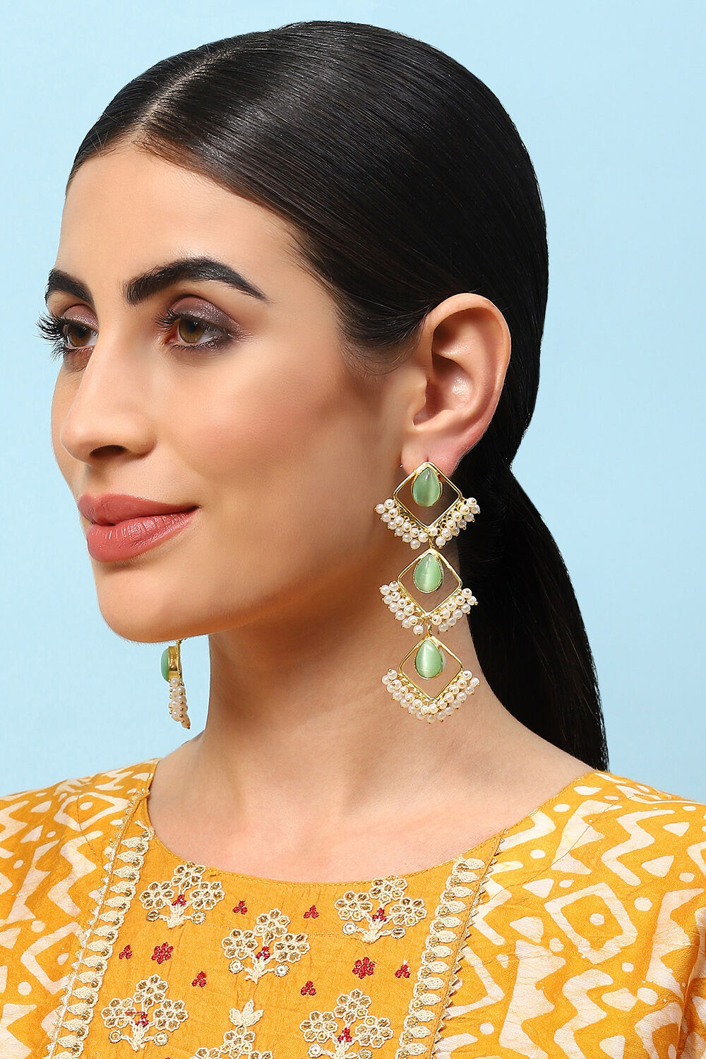 Mint Green Brass Earrings image number 3