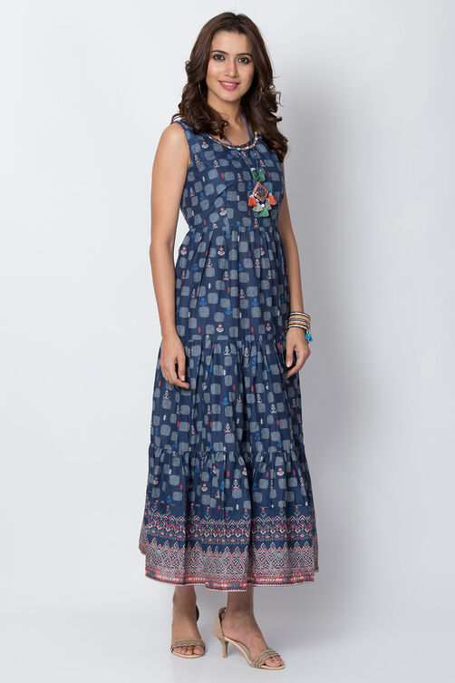 Indigo Flared Cotton Dress image number 3