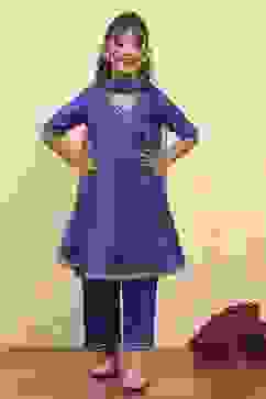 Blue Viscose Blend Solid Kalidar Suit Set image number 6