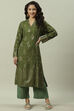 Green Rayon Straight Printed Kurta