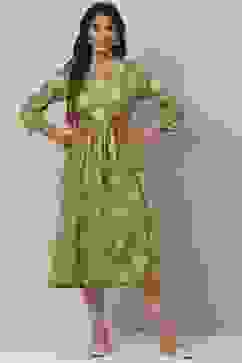 Mehandi Green Rayon Flared Printed Kurta image number 0