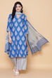 Royal Blue Cotton Straight Kurta Palazzo Suit Set image number 0