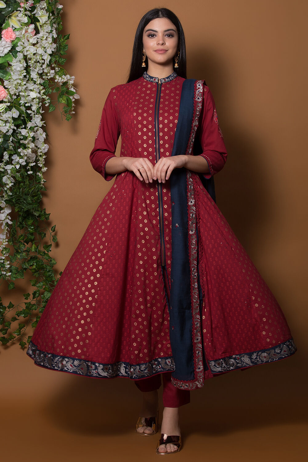 Biba red cotton kalidar top suit set