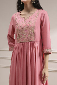 Peach-Colored Embroidered Gathered Suit Set image number 1