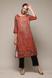 Beige LIVA Straight Printed Kurta image number 3