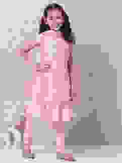 Pink Cotton Blend Flared Kurta Churidar Suit Set image number 8