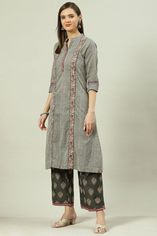 Yellow Printed Cotton A-Line Kurta Palazzo Suit Set image number 3