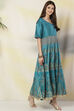 Turquoise Anarkali Art Silk Printed Kurta image number 4