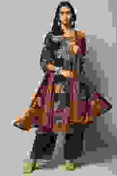 Choco Brown Viscose Straight Kurta Palazzo Suit Set image number 0