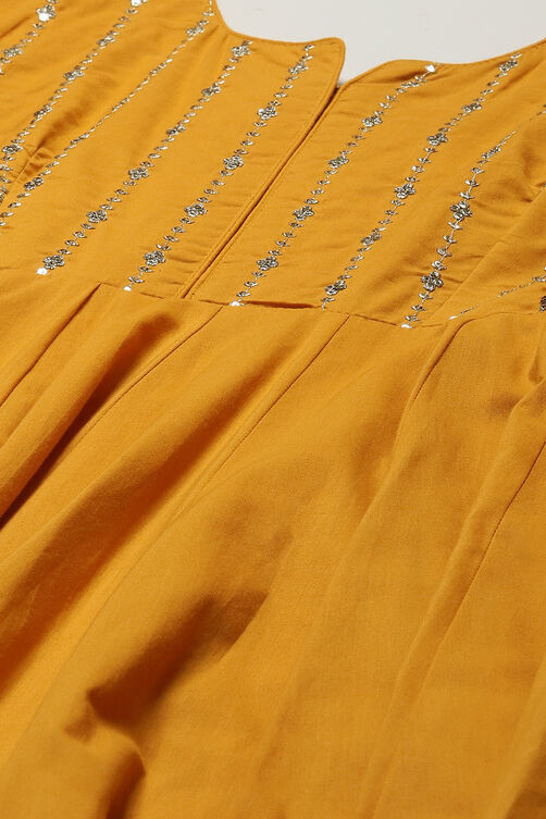 Yellow Voile Anarkali Kurta Churidar Suit Set image number 1