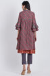 Dark Grey Metallic Cotton A-Line Printed Kurta image number 4