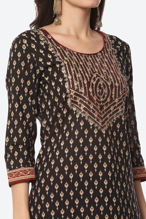 Black Cotton Unstitched Suit Set image number 1
