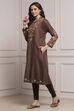 Brown Polyester Straight Yarndyed Kurta image number 2