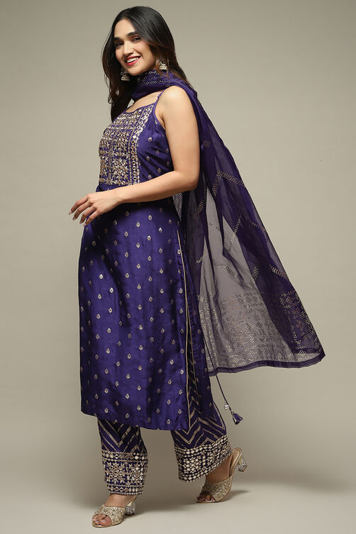 Purple Viscose Asymmetric Printed Kurta Palazzo Suit Set image number 4