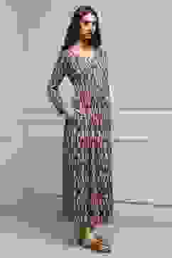 Beige & Brown Cotton Blend Flared Printed Dress image number 4