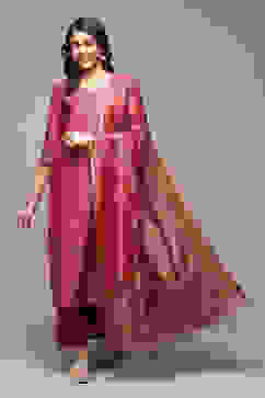 Fuschia Cotton Blend Straight Yarndyed Kurta Suit Set image number 0
