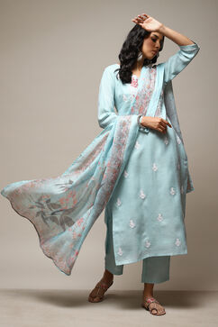 Pastel Green Linen Machine Embroidered Unstitched Suit Set image number 1
