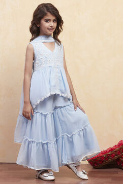 Ice Blue Polyester Peplum Suit Set image number 0
