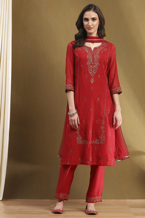 Yellow Embroidered Festive Straight Suit Set image number 0