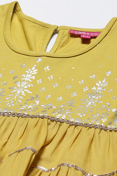 Lime Yellow Cotton Anarkali Kurta Churidar Suit Set image number 1