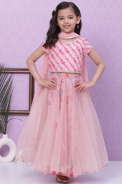 Pink Cotton Net Lehenga Set image number 0