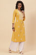 Yellow Cotton Straight Embroidered Kurta image number 3