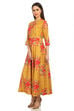Yellow Flared Art Silk Printed Dress image number 3