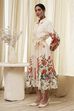 Beige Cotton Floral Shirt-Style Flared Dress image number 2