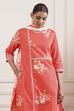 Orange and White Cotton Printed Straight Salwar Suit Set image number 1