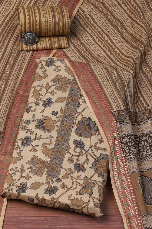 Coffee Brown Cotton Machine Embroidered Unstitched Suit Set image number 0