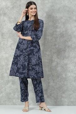 Navy Cotton Co-ord Set Kurta Relaxed Pant Suit Set image number 5