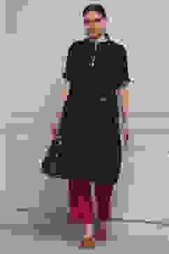 Navy Blue Cotton Printed Straight Kurta image number 0