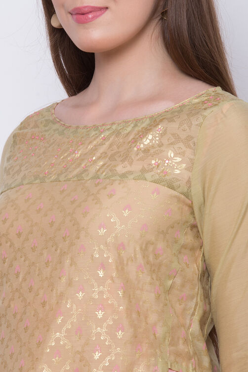 Green Art Silk Flared Printed Kurta image number 1