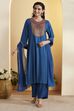 Blue Viscose Rayon Yoke Design Straight Kurta Set image number 0