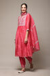 Bright Pink Cotton Blend Layered Kurta Salwar Suit Set image number 6