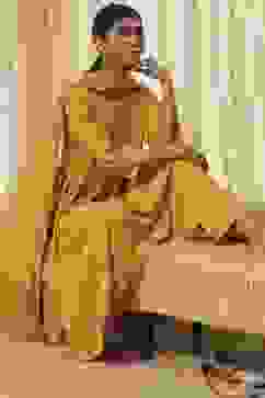 Ochre Yellow Viscose Embellished Gathered Suit Set image number 0