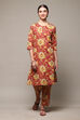 Red Cotton Straight Kurta Relaxed Pant Suit Set image number 6