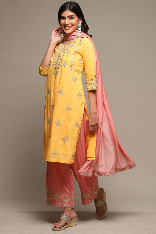 Mango Cotton Blend Straight Kurta Palazzo Suit Set image number 5