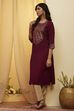 Berry Viscose Blend A Line Kurta image number 0